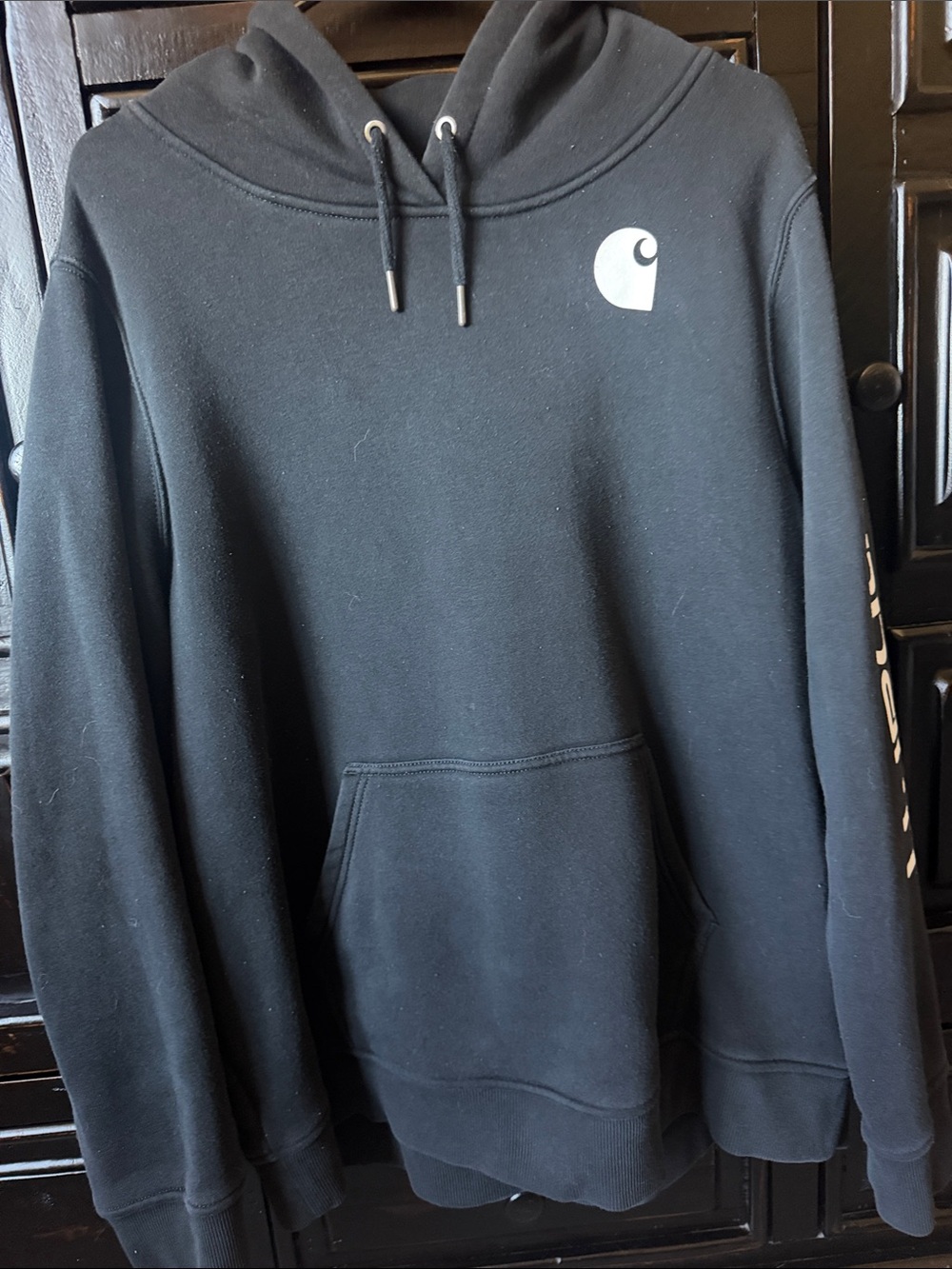 Carhartt women’s Black Pullover Hoodie with White Chest Logo